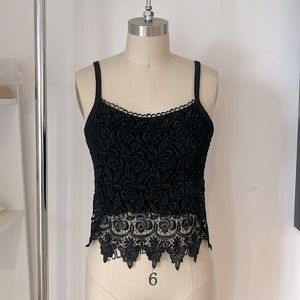 Vintage Rib Knit W/ Lace Overlay Tank